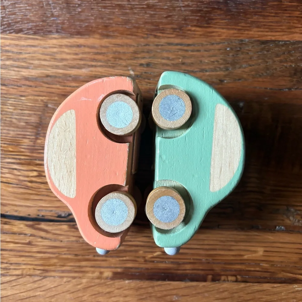 Wooden Toy Car Set - Peach and Mint - Unbranded